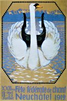 NEUCHATEL FETE FED. CHANT CIGNE 1912 - Affiche originale