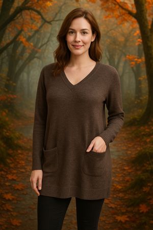 Basic Strickpullover Gr L Braun mit Taschen Herbst nr 60