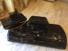 antikes Schreibtischset aus schönem Marmor Farbe schwarz
