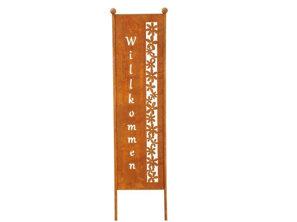 Alle Dekorationen: Stele “Willkommen” mit Blüten Edelrost 117cm – Neu und originalverpackt aus Matzendorf von Gartendeko-Shop 1