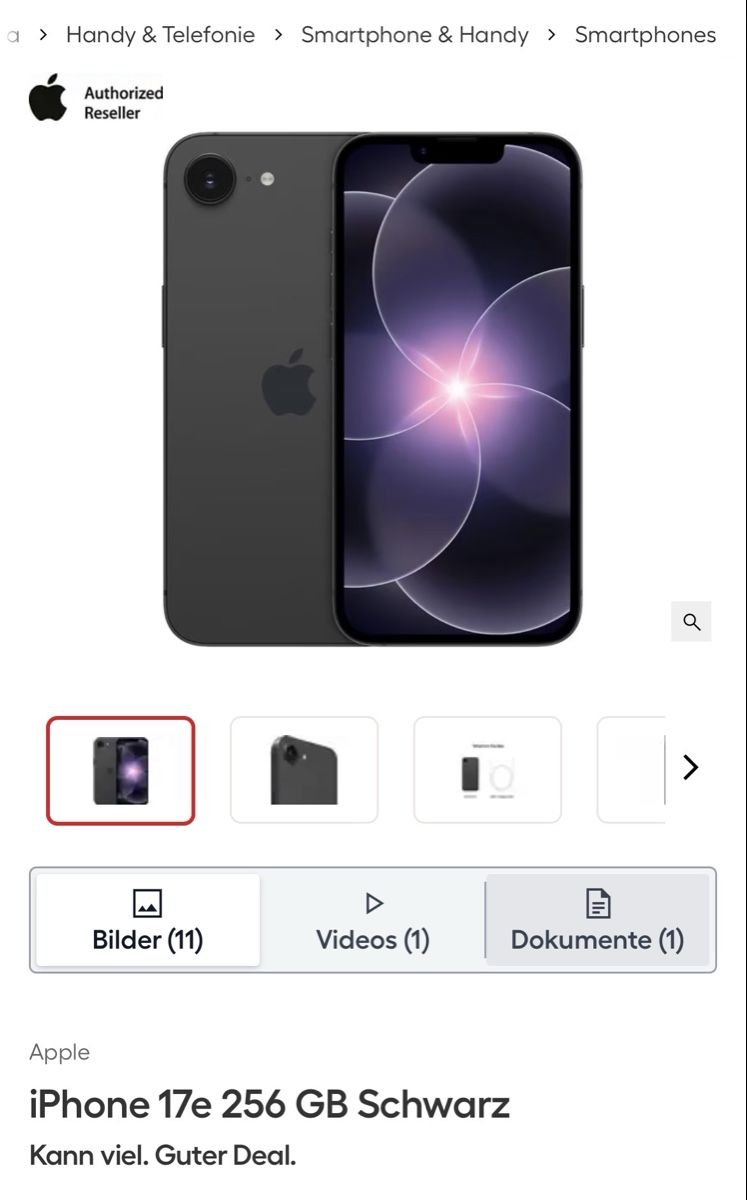 Apple Telefoni cellulari / Smartphones: Apple iPhone 17e 256 GB Schwarz – Nuovo e nell'imballaggio originale da Mümliswil venduto da ron_q89m