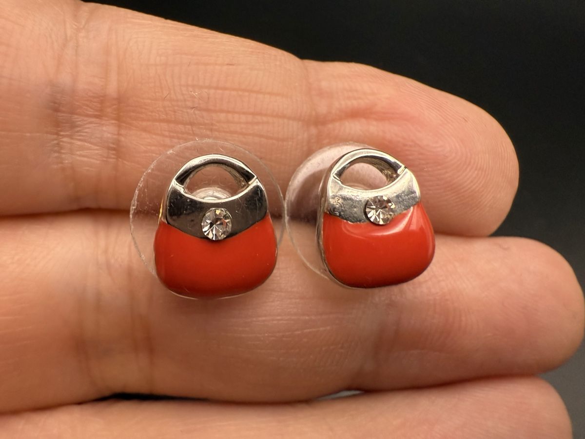 Boucles d'oreille: Rote Ohrringe in Form einer Handtasche mit Strasssteinen – D'occasion à Lamone par LaCantinaMagica 2