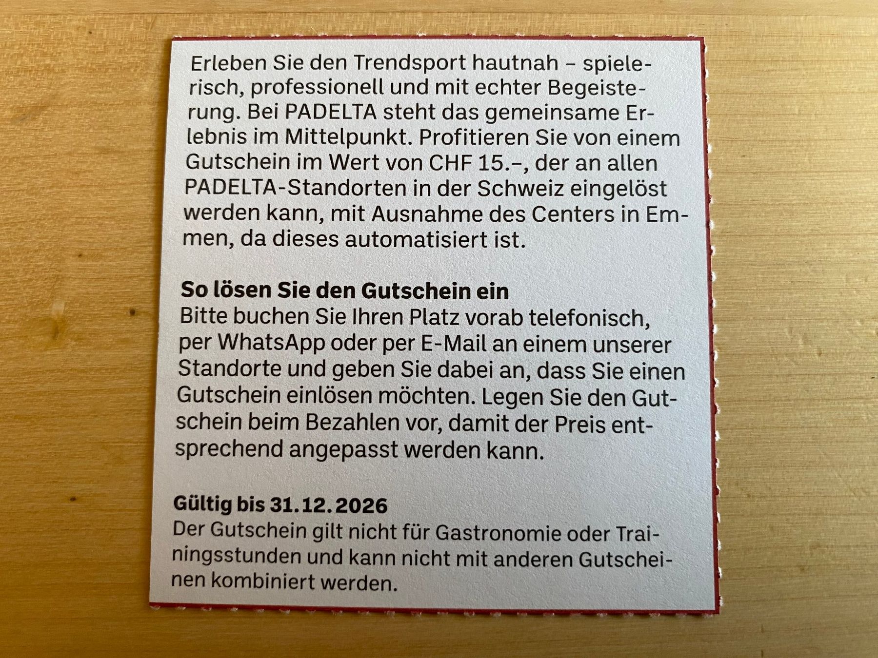 Gutscheine: Gutschein CHF 15 PADELTA – Neu (gemäss Beschreibung) aus deitingen von popcorn02 1