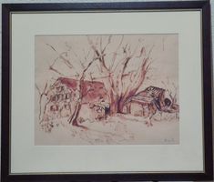 Aquarell-Bild mit Rahmen, 63.5 x 55 cm