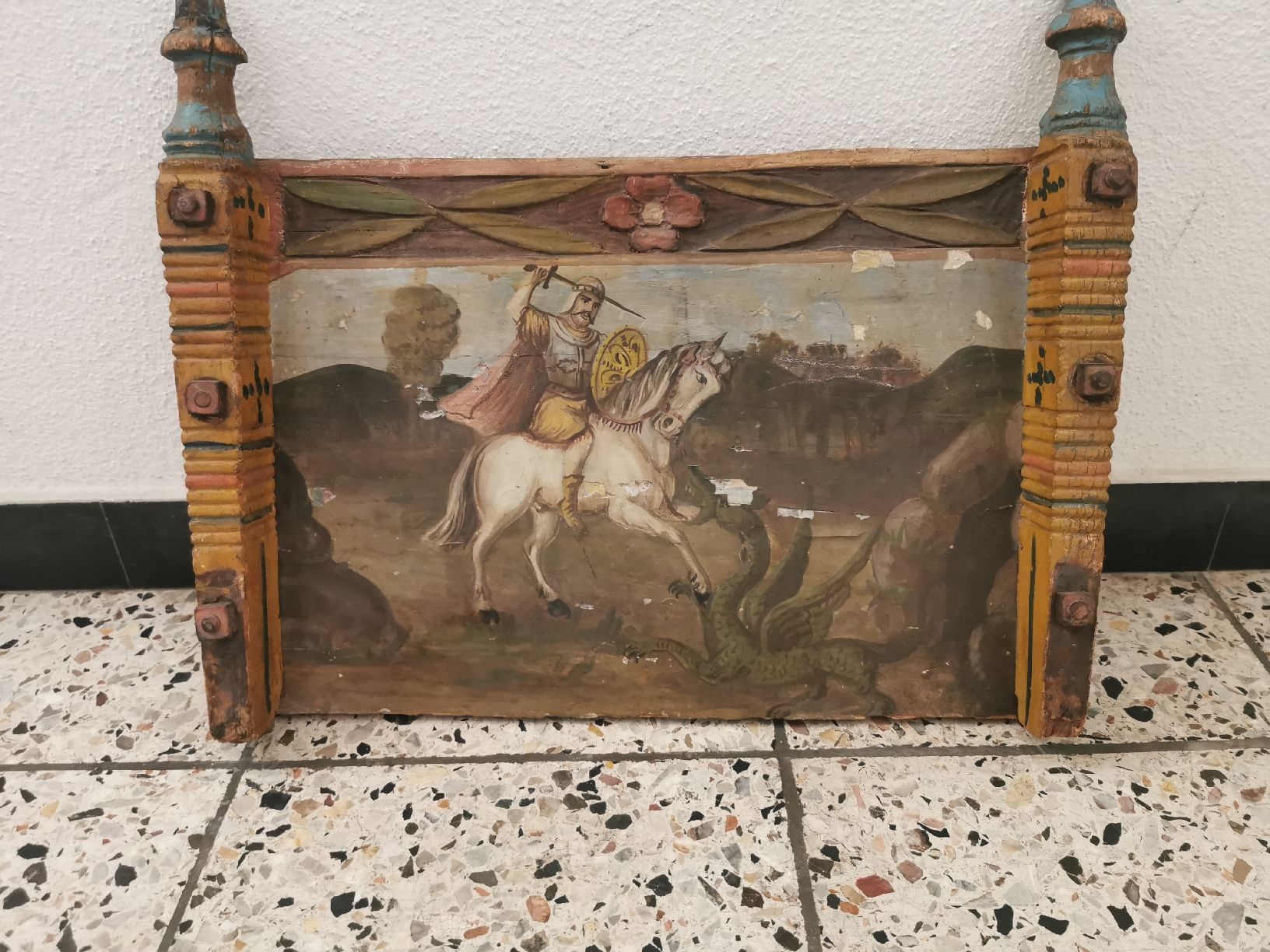 Poster & Bilder: Antikes Bild Ritter Drachentöter auf Holz gemahlt – Gebraucht aus Mellingen von fra_g7y8