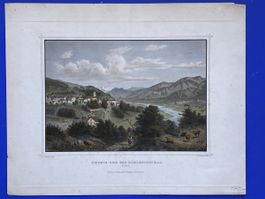 Kolorierter Stahlstich Thusis und das Domleschgtal um 1860