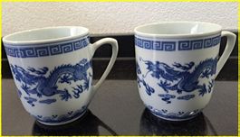 2x Tee Tassen Blaue & Weisses Porzellan (Blauer Drache)