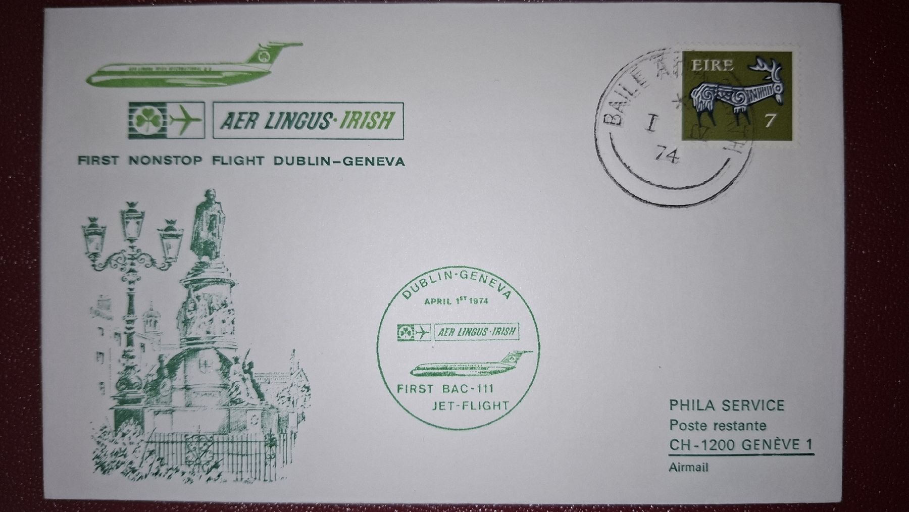 Tutti i francobolli: Swissair Dublin - Geneva 01.04.1974 – Usato da Balgach venduto da SIMEON27