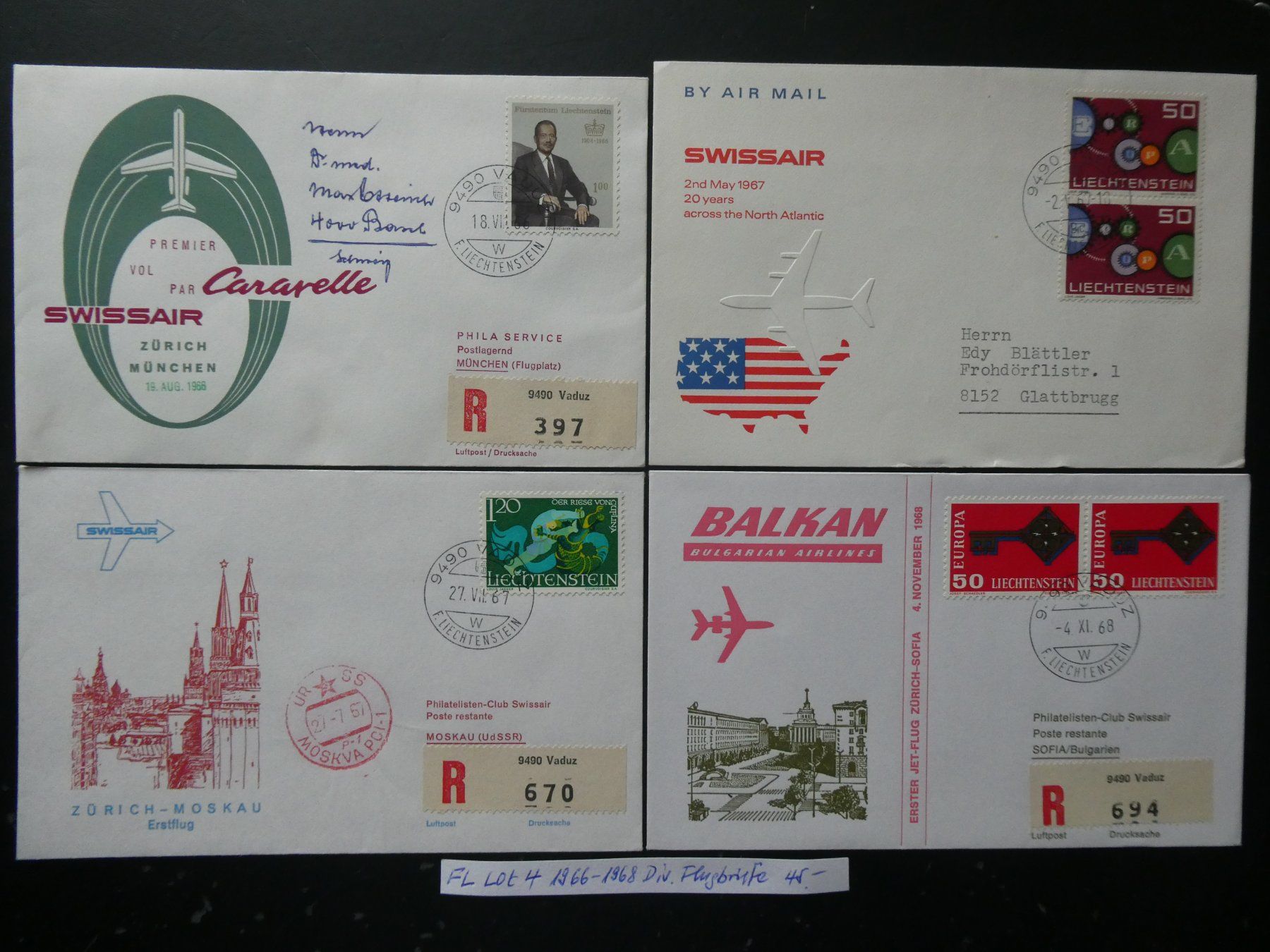 Tutti i francobolli: FL Lot 4 1966-1968 Diverse Flugbriefe – Usato da Lausen venduto da Herbamare01