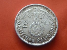 2 Silber Reichs Mark 1938 B  -  UNGEREINIGT  -