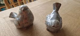 Lot de 2 oiseaux bleu gris en céramique