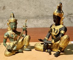 Pair of Thai Bronze Musician Statues - Home Decor