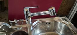 Abwaschtrog mit Wasserhahn, Chrom Stahl, gebraucht