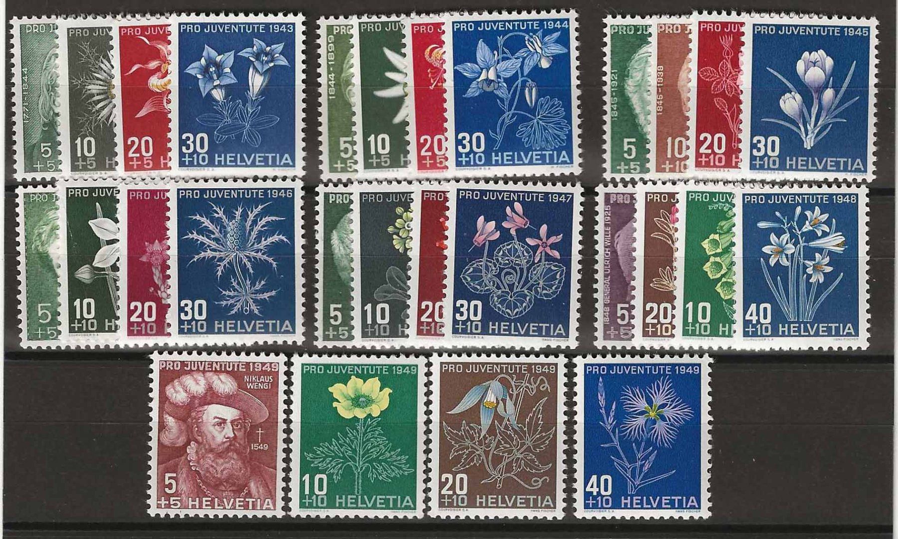 Tutti i francobolli: PJ143 - Pro Juventute 1943-1949 ** – Usato da Trélex venduto da Phil_Albert