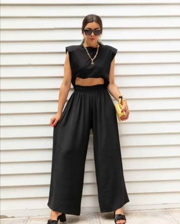 Schwarzes Hosen-Set, Grösse 38, Sommer-Look, Top Zustand