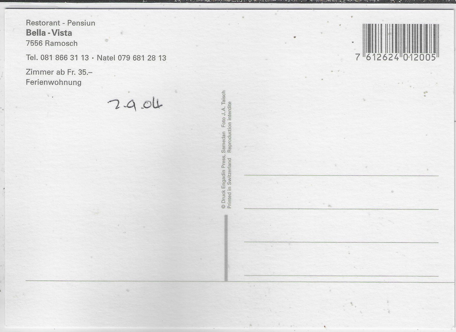 Cartoline postali: Ramonsch - Restorant-Pension Bella-Vista – Usato da Ettingen venduto da Kartenplanet 1