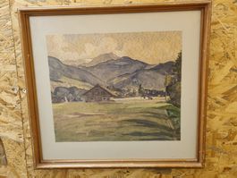 Aquarell "Landschaft mit Bergen" von C. Ryter, 1953