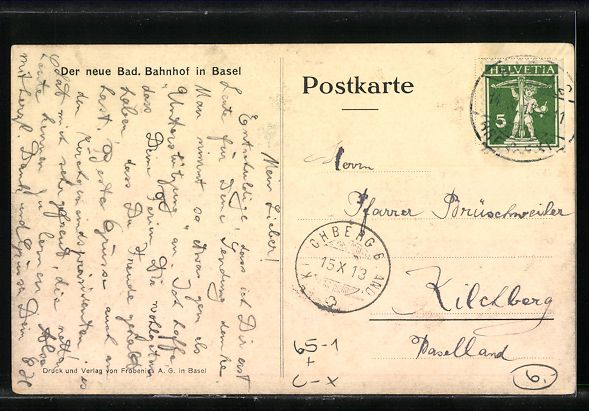 Cartoline postali: AK Basel, Der neue Bad. Bahnhof, 1915 – Usato da Berlin venduto da bartko-reher 1