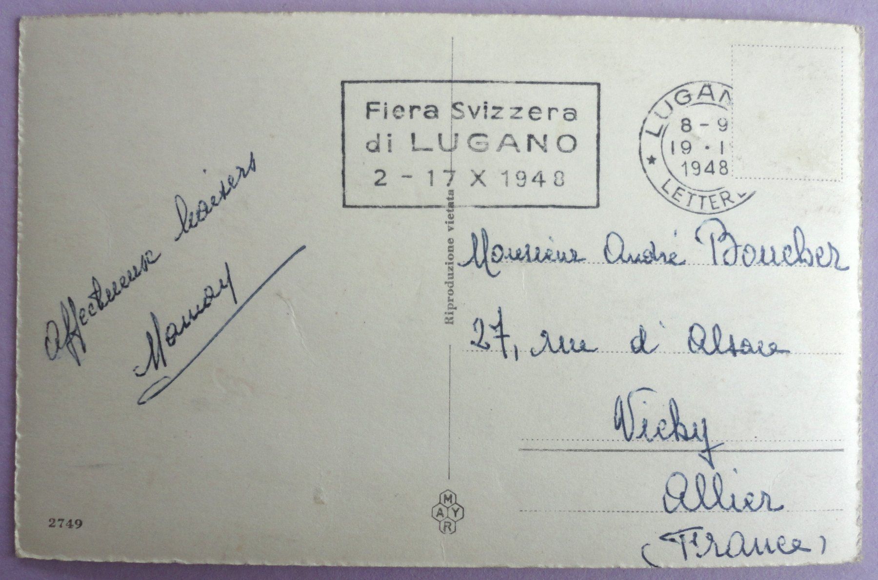 Cartes postales: Lugano – Défectueux à Fétigny par Billy2miny 1