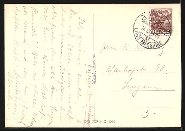 Cartes postales: AK Ascona, Panorama mit Segelboot, 1943 – D'occasion à Berlin par bartko-reher 1