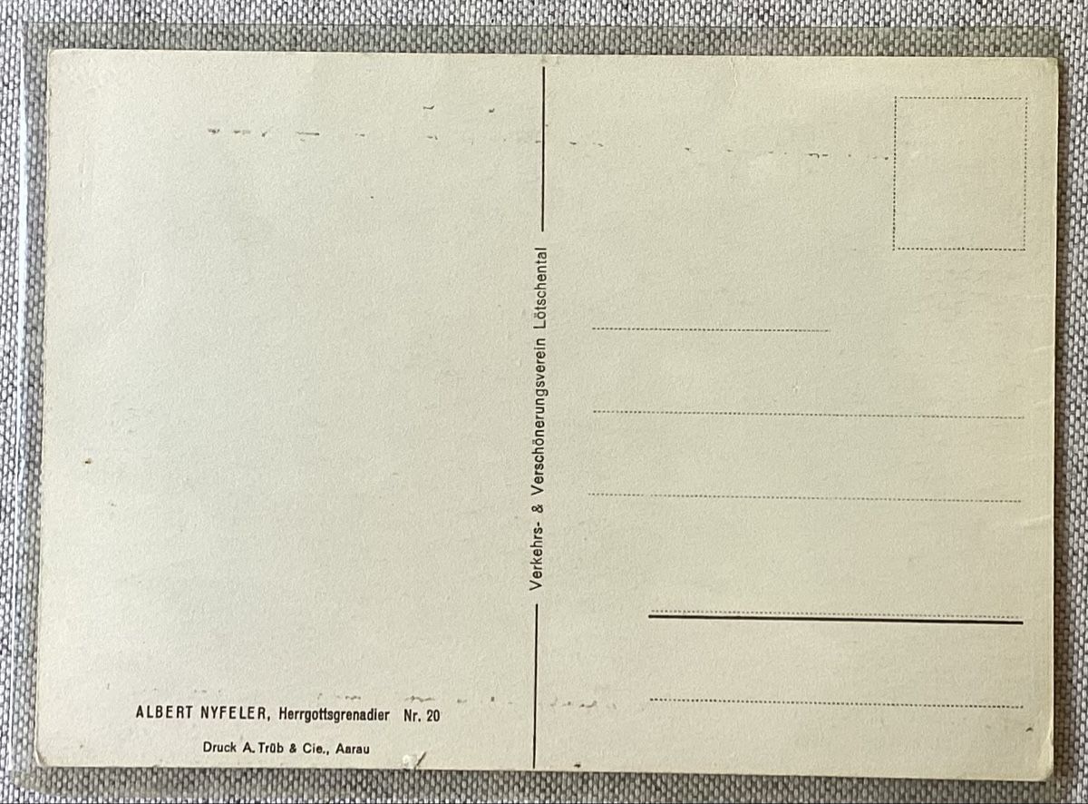 Cartoline postali: Lötschental, A. Nyfeler Herrgottsgrenadier – Usato da Reinach BL venduto da Linda013 1