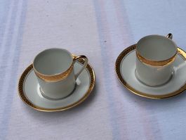2 Tasses à café Limoges France avec dorure, parfait état!