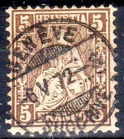 SITZENDE HELVETIA 1872 WEISSES PAPIER GEST. GENEVE - NE32