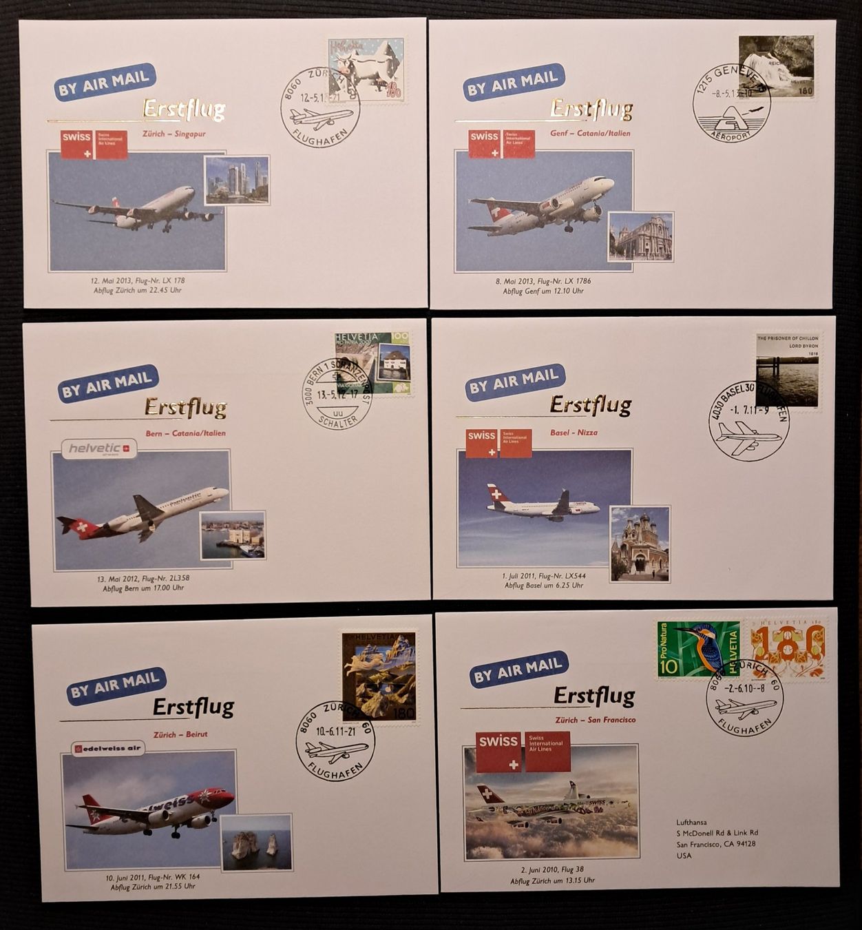 Tous les timbres: 6X FLUGPOST-BRIEFE - ERSTFLUG – D'occasion à Ponto Valentino par giorgia06