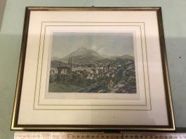 Alte Ansicht von Luzern, gerahmt, Antikes Bild 36 x 31 cm