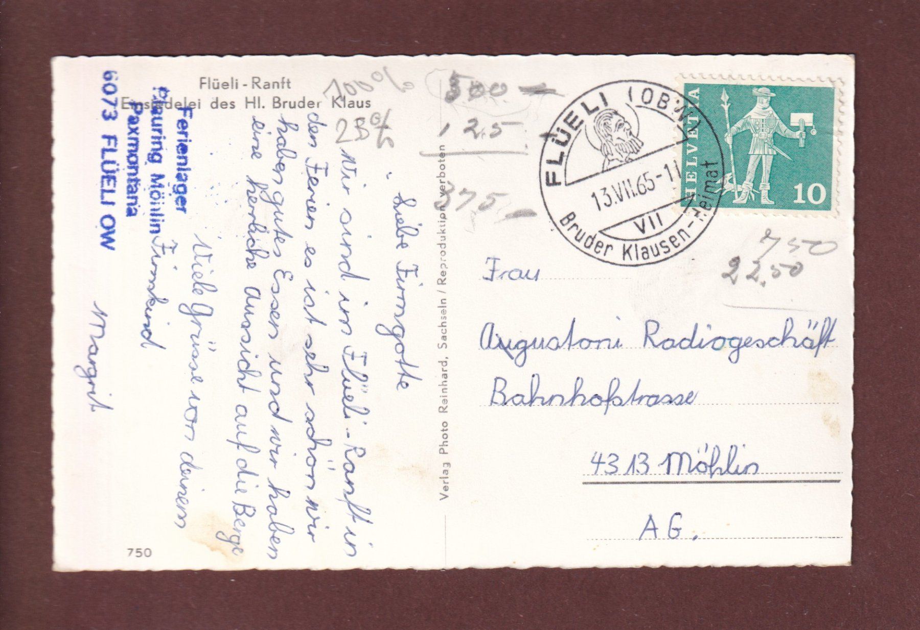 Cartoline postali: FLÜELI-RANFT - 1965 – Usato da Pully venduto da nicecards 1