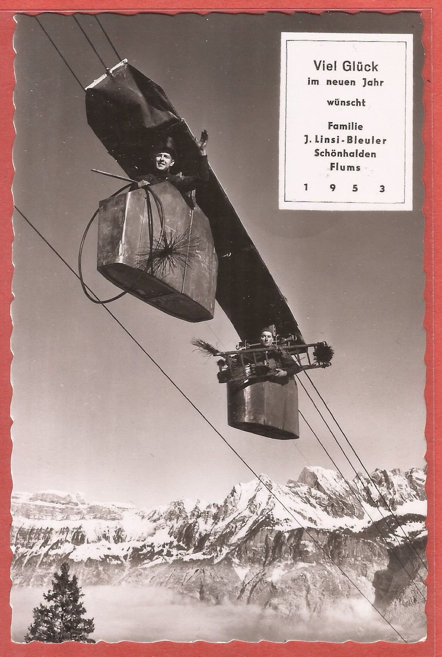 Cartoline postali: Flums - Kaminfeger auf Seilbahn - 1952 – Usato da Fislisbach venduto da Porano