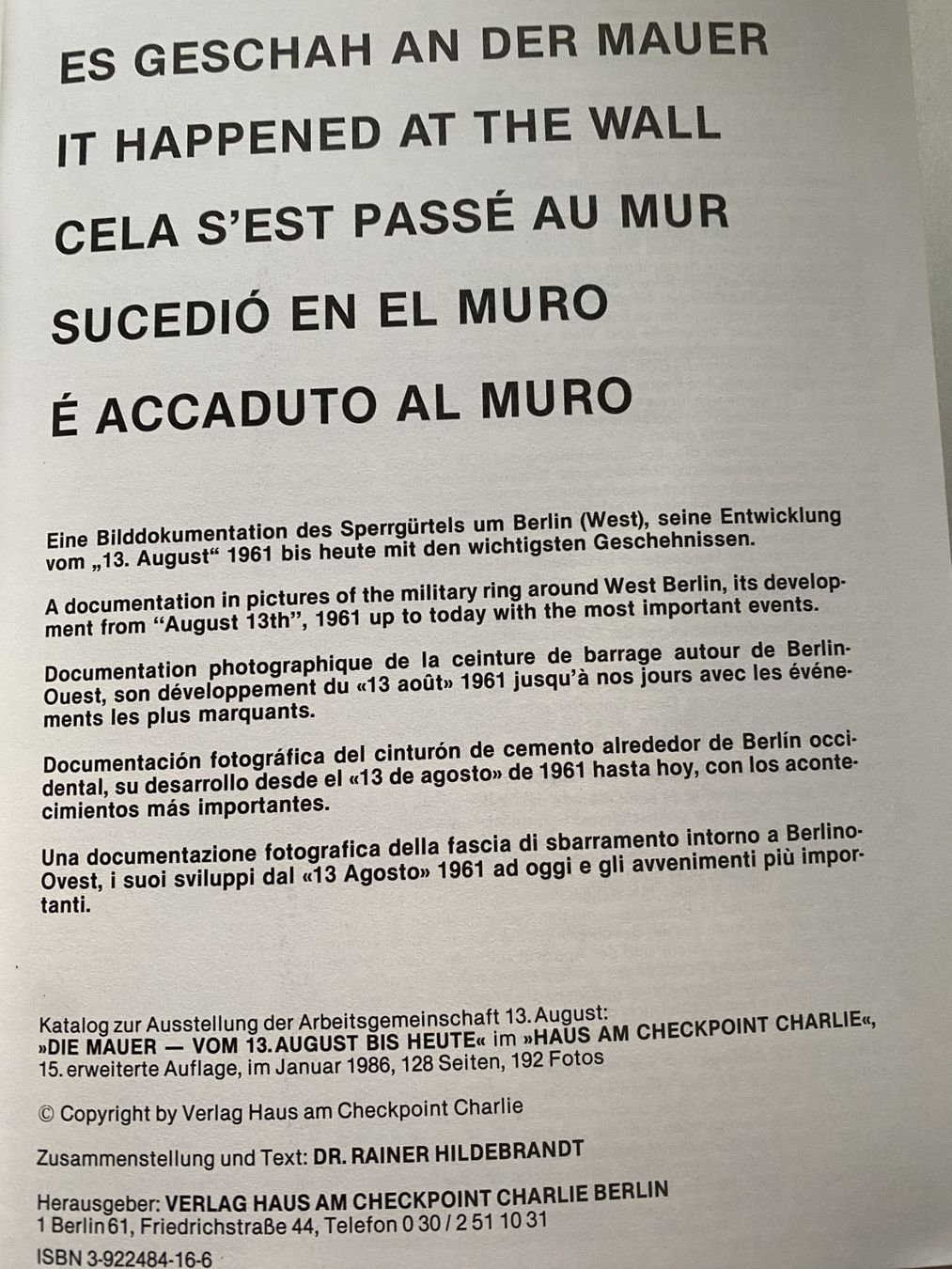 Libri: Es geschah an der Mauer – Usato da Sachseln venduto da basti1950 2
