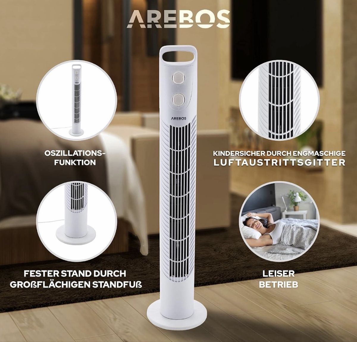 Ventilatori: Arebos Turmventilator mit Timer | 40 Watt | 75°-Oszillation – Nuovo (secondo la descrizione) da Nebikon venduto da warendiscount 3