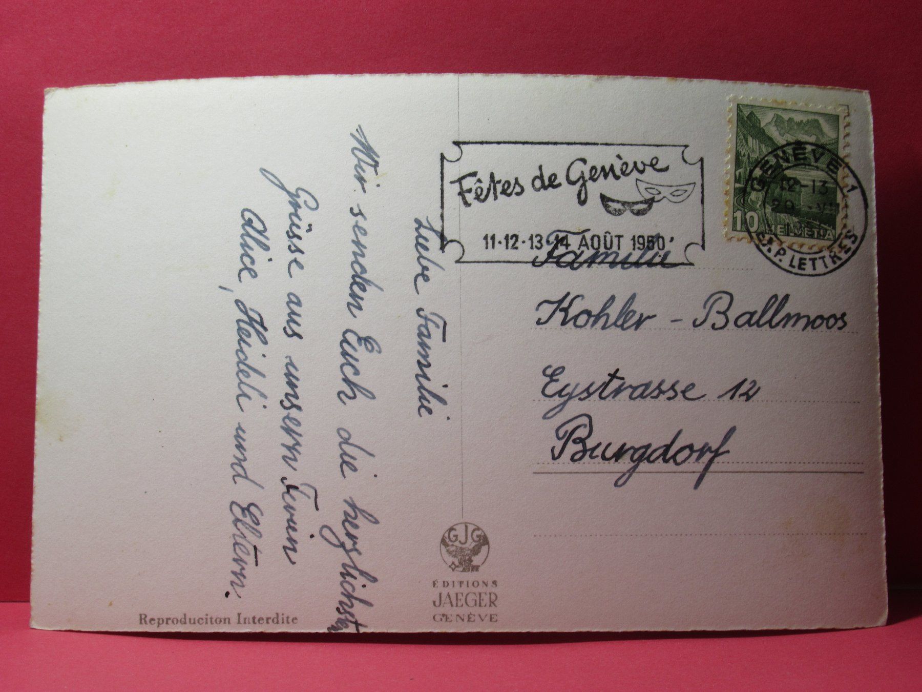 Ansichtskarten: Genève , Monument Brunswick  1950 – Gebraucht aus Grenchen von Bluemchen1900 1