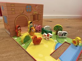 Joueco Bauernhof Spielset Holzfiguren Klappbar guter Zustand