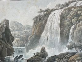 “CASCADE DE TIVOLI" AQUARELLE ANCIENNE 18 ème siècle