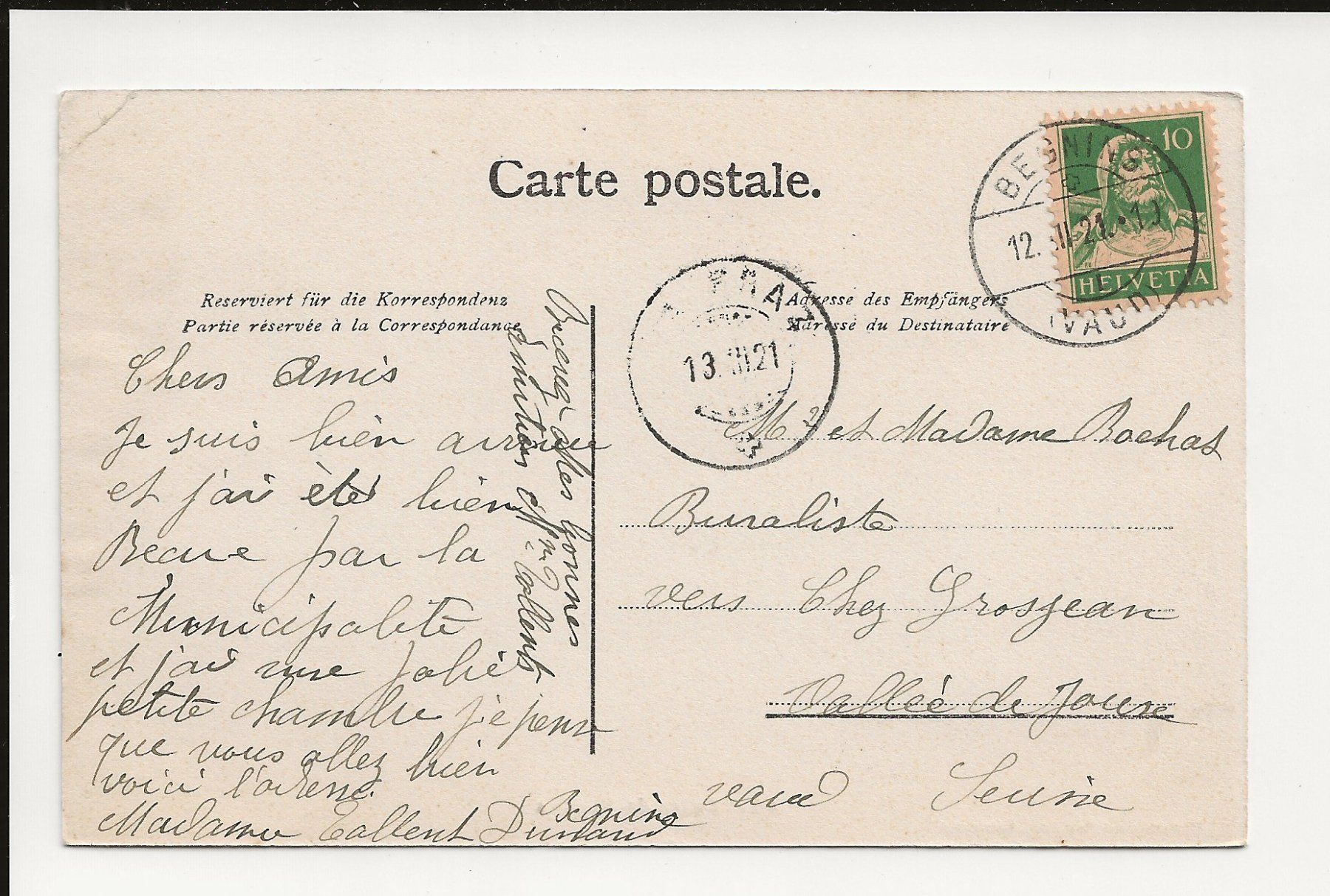 Cartoline postali: AK 1921 Eglise de Begnins – Usato da Greifensee venduto da 315WDO 1