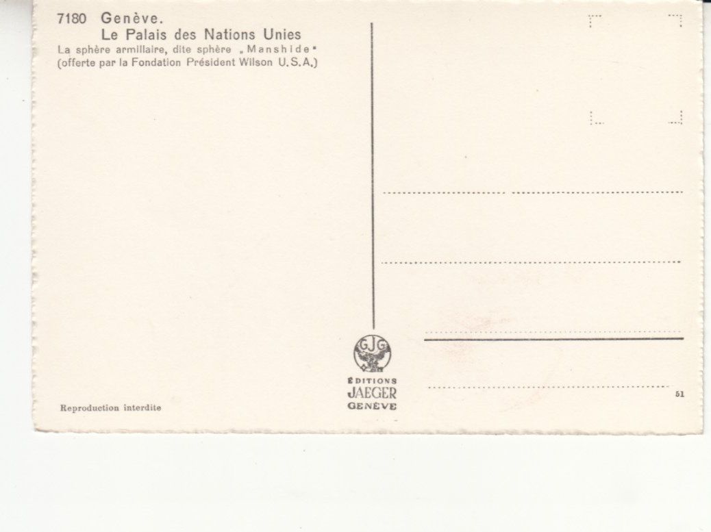 Cartoline postali: Genève Palais de Nations Unies ca. 1945 – Usato da Bürglen TG venduto da StampGraf 1