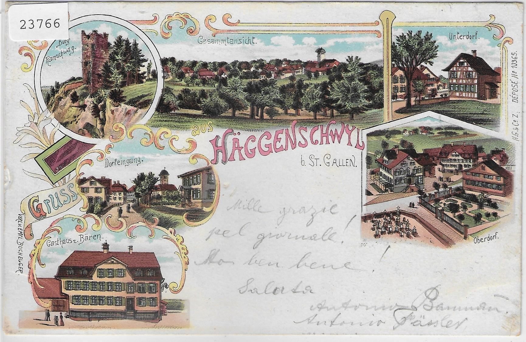 Cartoline postali: Gruss aus Häggenschwyl b. SG - Litho – Antico da Ettingen venduto da Kartenplanet