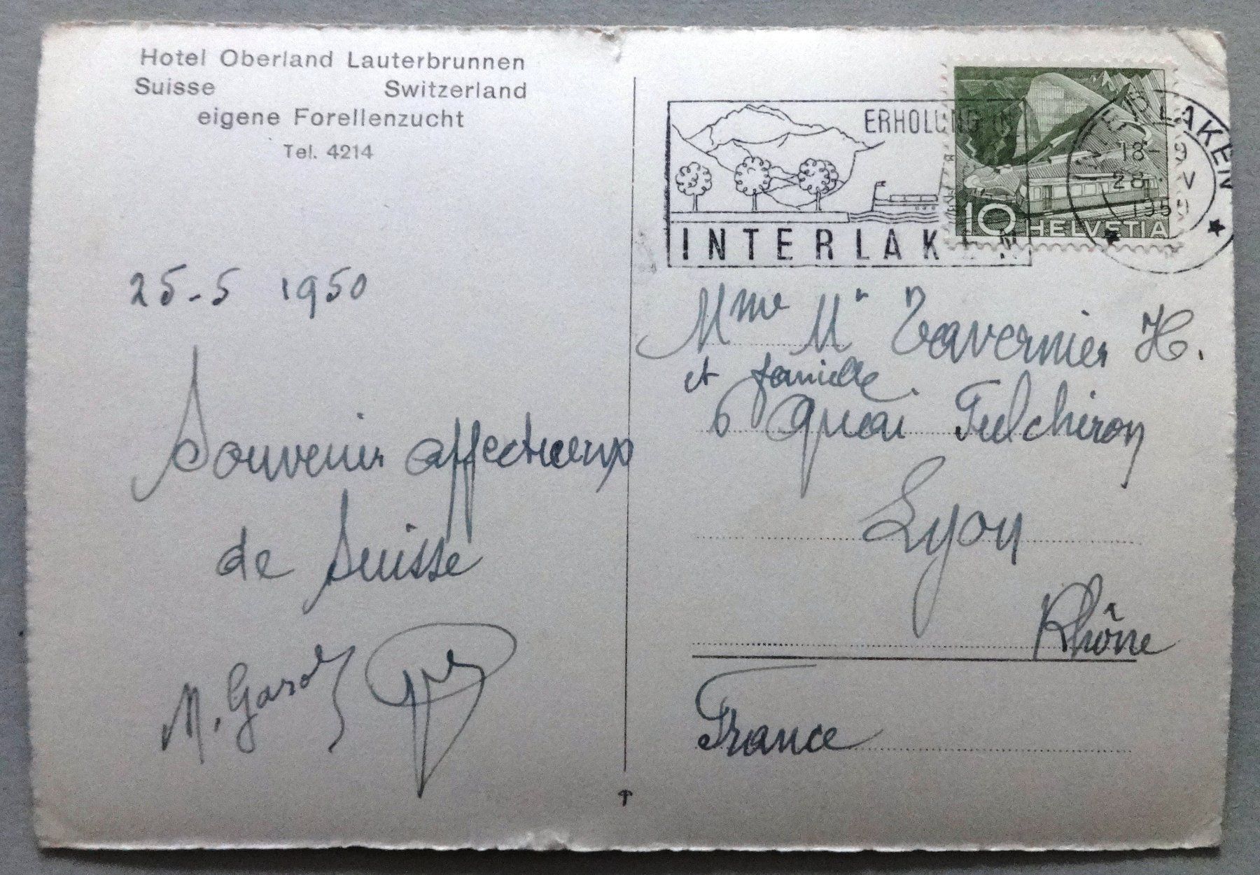 Cartoline postali: Lauterbrunnen, Hotel Oberland – Usato da Fétigny venduto da Billy2miny 1