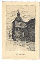 Postkarte Letziturm Basel, Original Federzeichnung, Kupfer