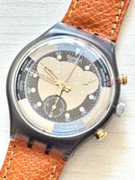 Swatch Chronograph Uhr Weltzeit Lederarmband Herren Armbandu