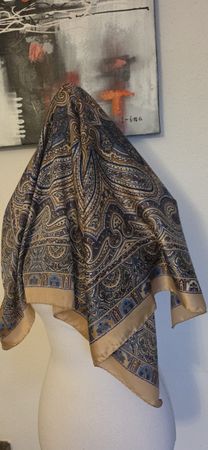 Vintage Seidentuch, blau-beige mit Muster, Top Zustand