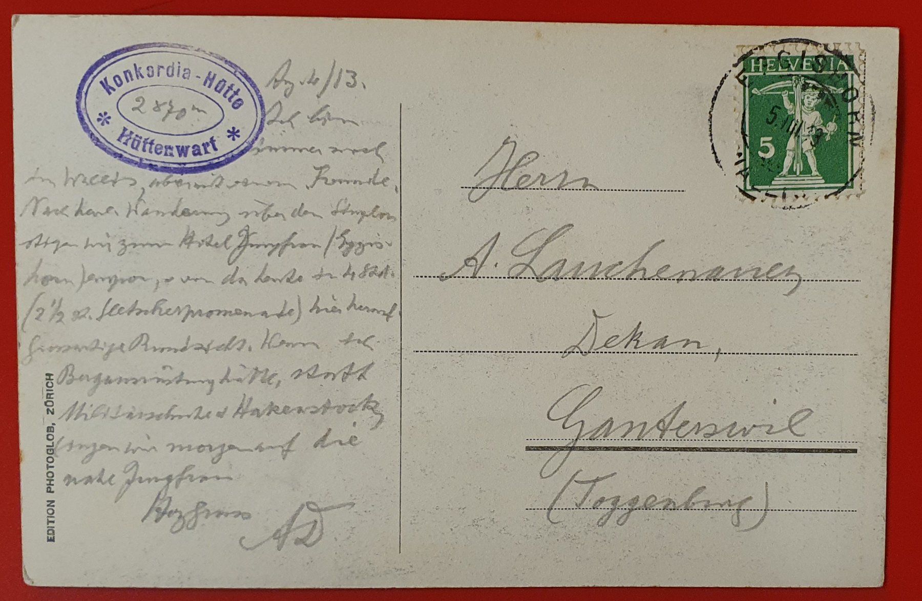 Cartoline postali: Neue Konkordiahütte 1913 – Usato da Kreuzlingen venduto da Rschweiz1 1