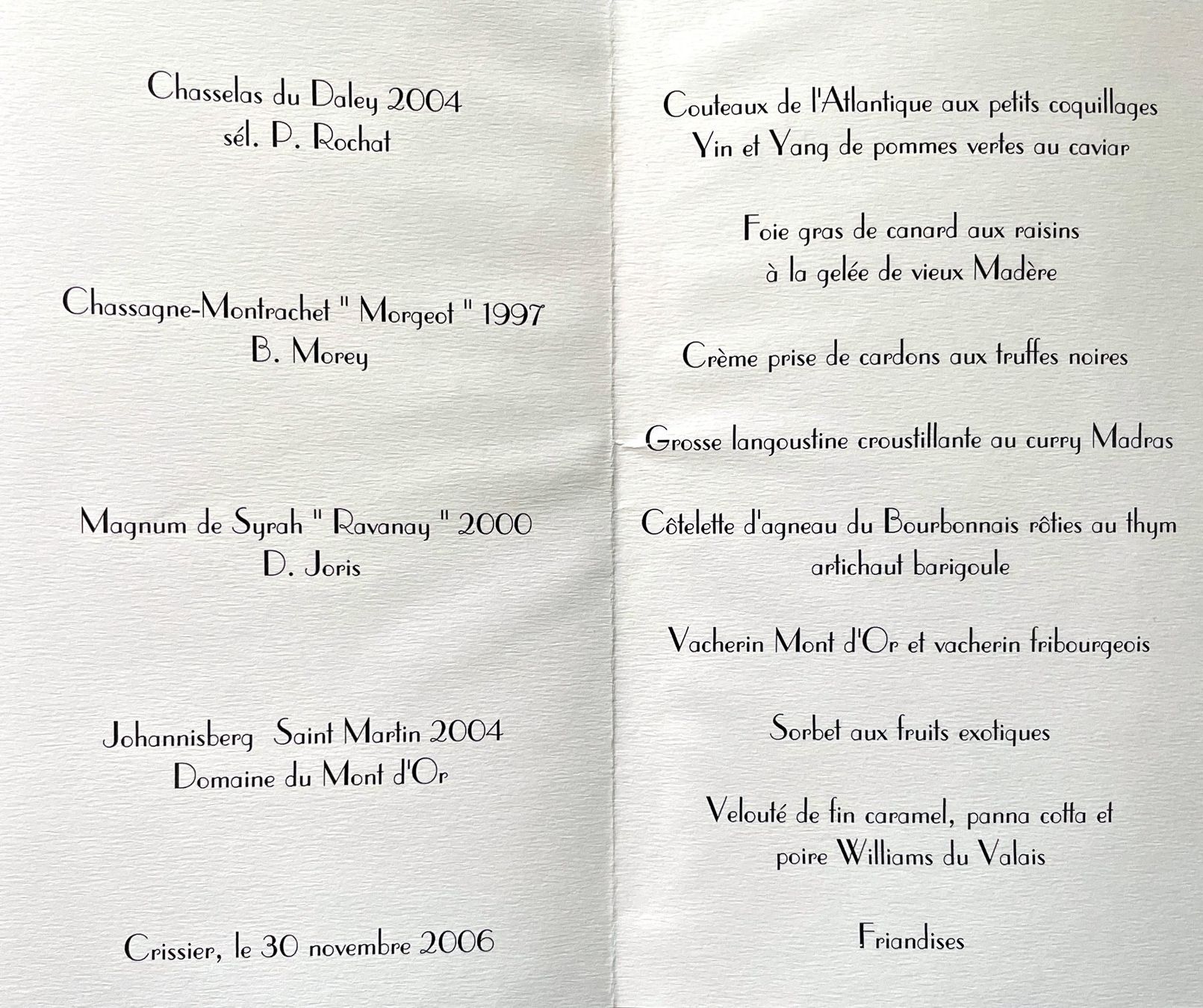 Documents: Restaurant Philippe Rochat Crissier - Menu – D'occasion à Savagnier par Ne2065 1