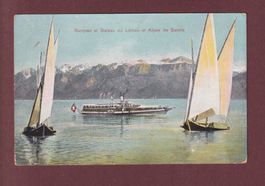 LAC LEMAN - Barques et Bateau CGN LAUSANNE - 1908 // dos ble