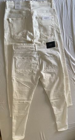 2 x ZARA Weiss Rip Skinny Cut Denim Jeans 44 ( 34 Inch ) NEU