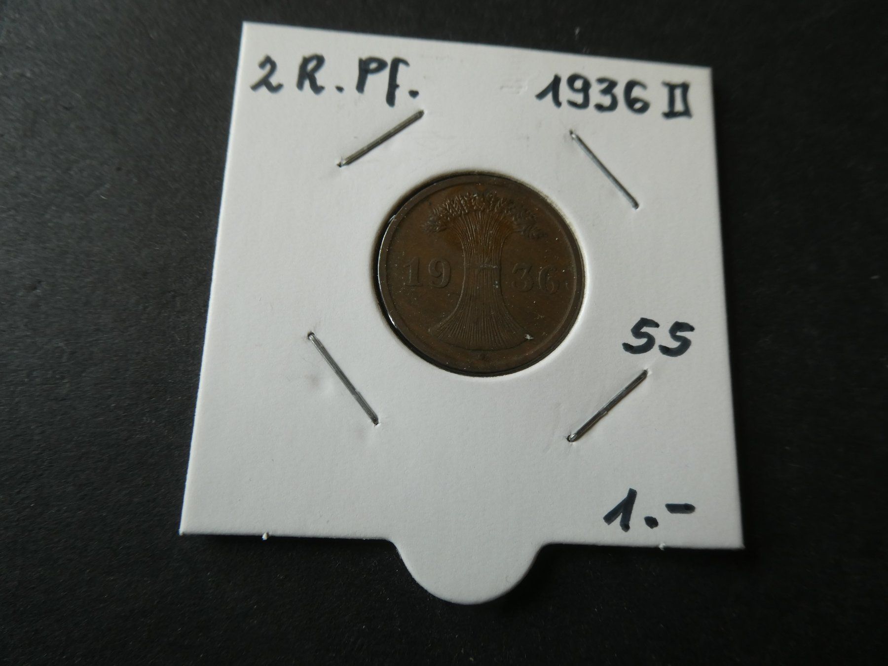 Tutti le monete: Dt. Reich 1936 D, 2 Reichspfennig – Usato da Hinterforst venduto da Rohusri