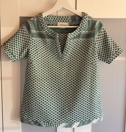 CECILIE Bluse Damen Kurzarm Grösse S grün weiss Muster, Top!