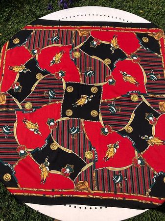 Seiden Foulard, Polo-Design, rot/gold/schwarz